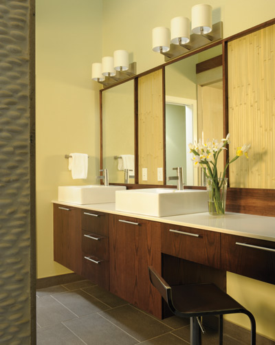 
The CaesarStone countertops and custom-built, formaldehyde-free cabinets make for peaceful 
